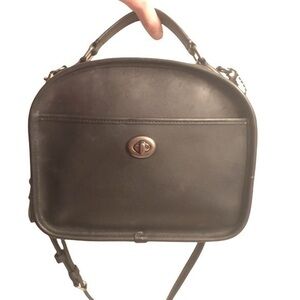 Coach black leather vintage remake reissue lunch box pail bag